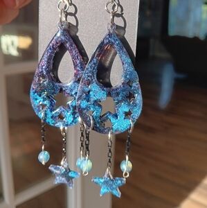 Blue Star Dangle Earrings